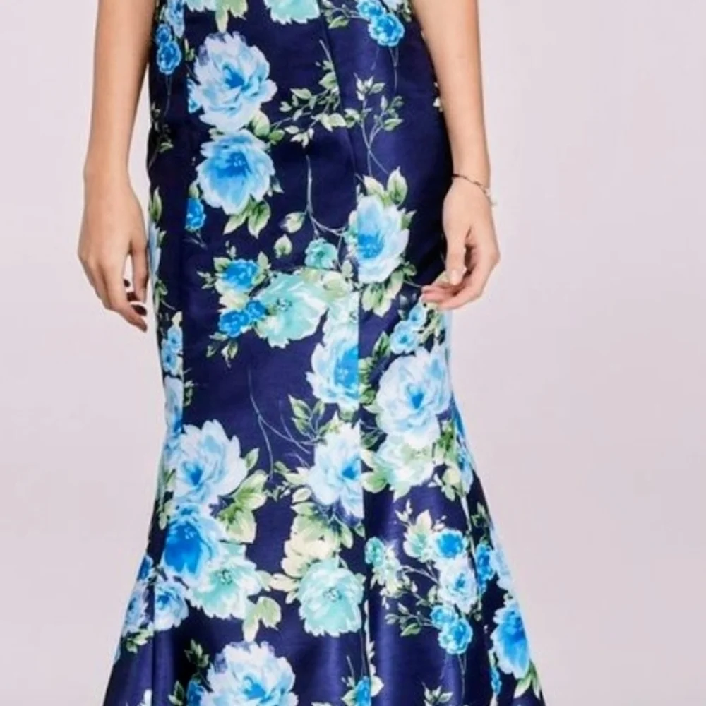 Sequin Hearts Blue Floral Mermaid Skirt & Crop Top